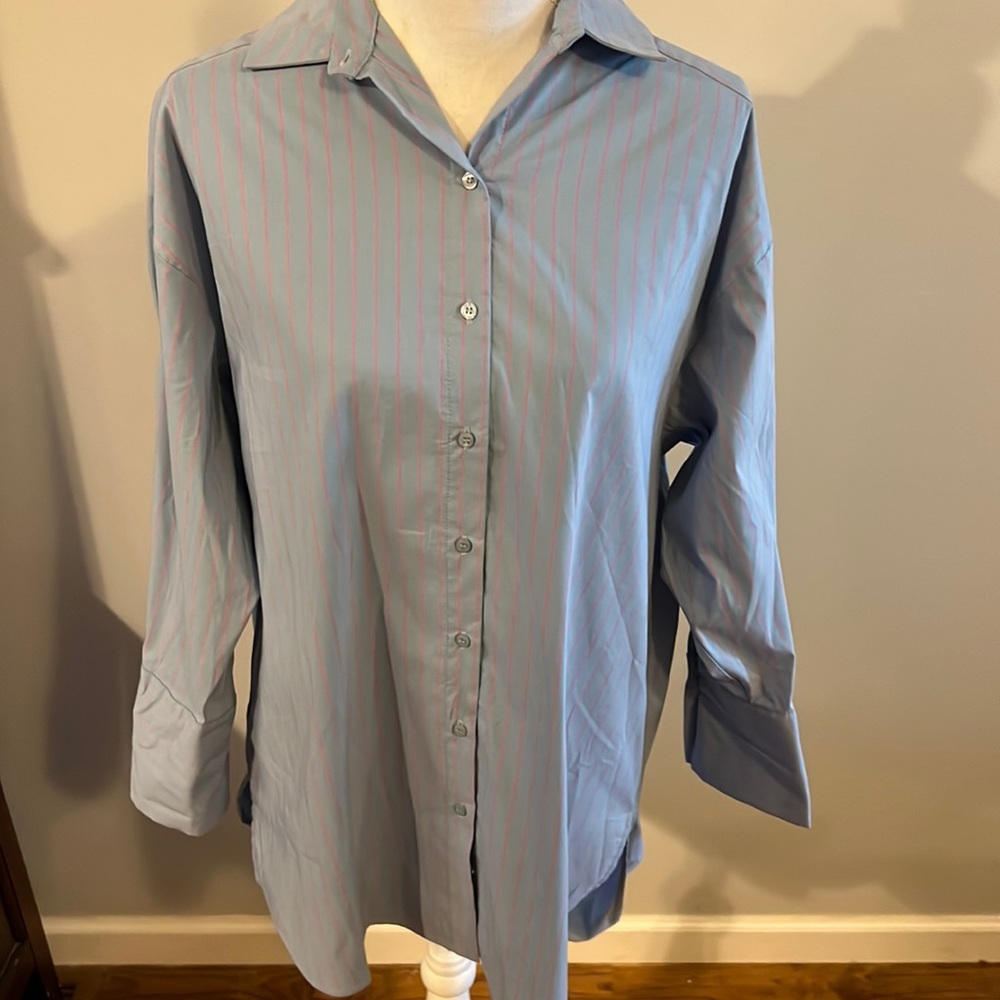 Top Shop Over Size High Low Button Up